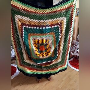 Handmade Crochet Shawl TOP Pattern 75 in L x 68 in W Green Yellow Throw Blanket